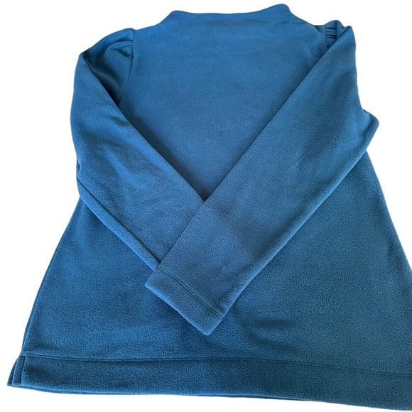 Talbots Teal Blue Puff Sleeve Fleece Sweatshirt Size S Medium Mock Neck - Picture 5 of 11